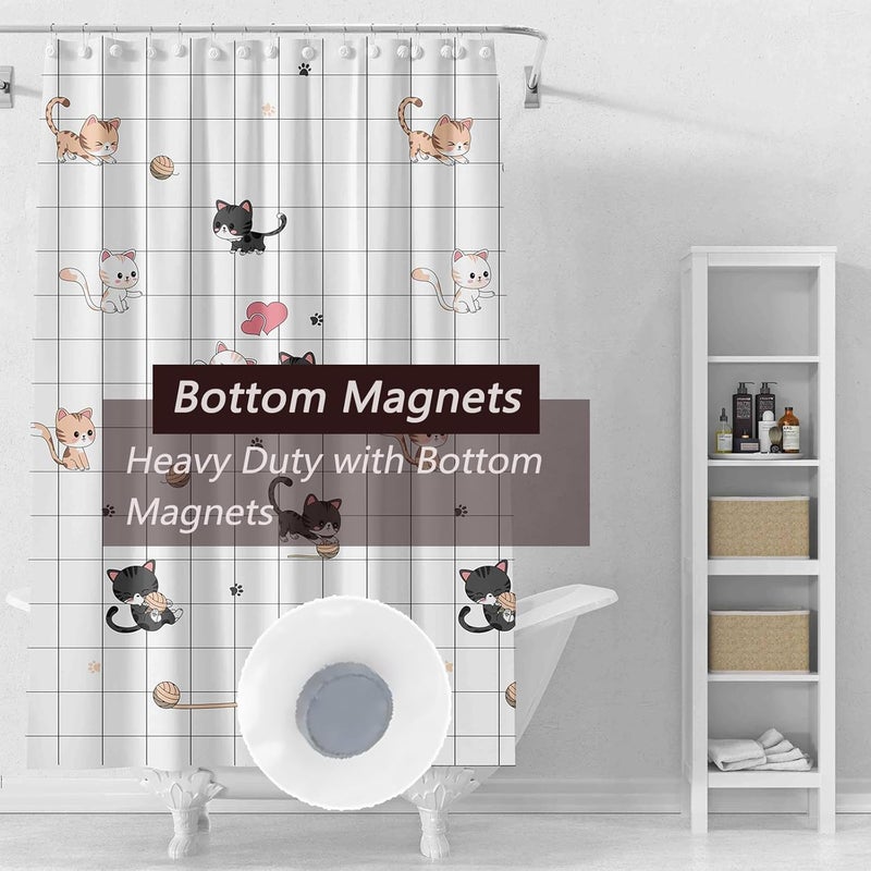 TIKABC Shower Curtain Liner, 4G PEVA Colorful Cat Shower Liner, Plastic Waterproof Shower Curtains, 72x72 inch with Grommet Holes 3 Magnetic Weights - Image 3